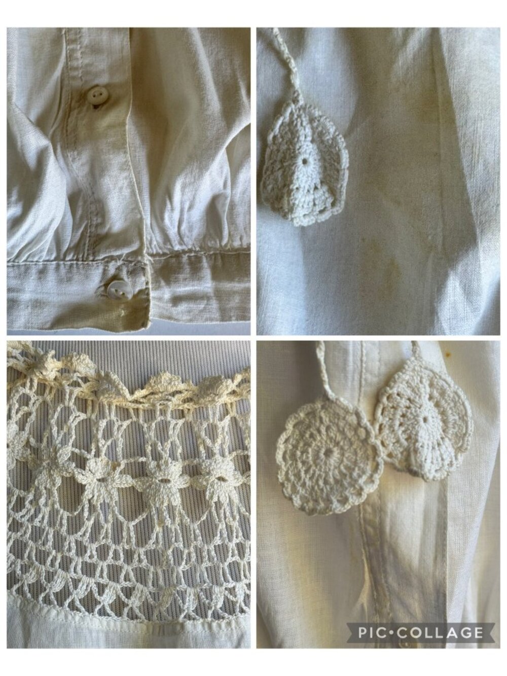 Antique Edwardian Corset Cover Camisole M Cream Crochet Yoke Lace Peasant Blouse - Picture 6 of 15